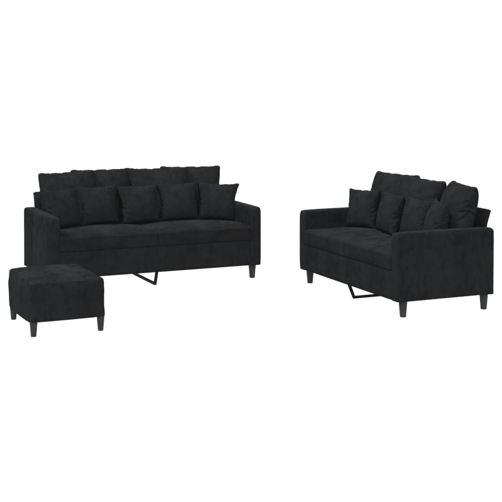Ensemble de canapés 3 pcs avec coussins Noir Velours - XIOS