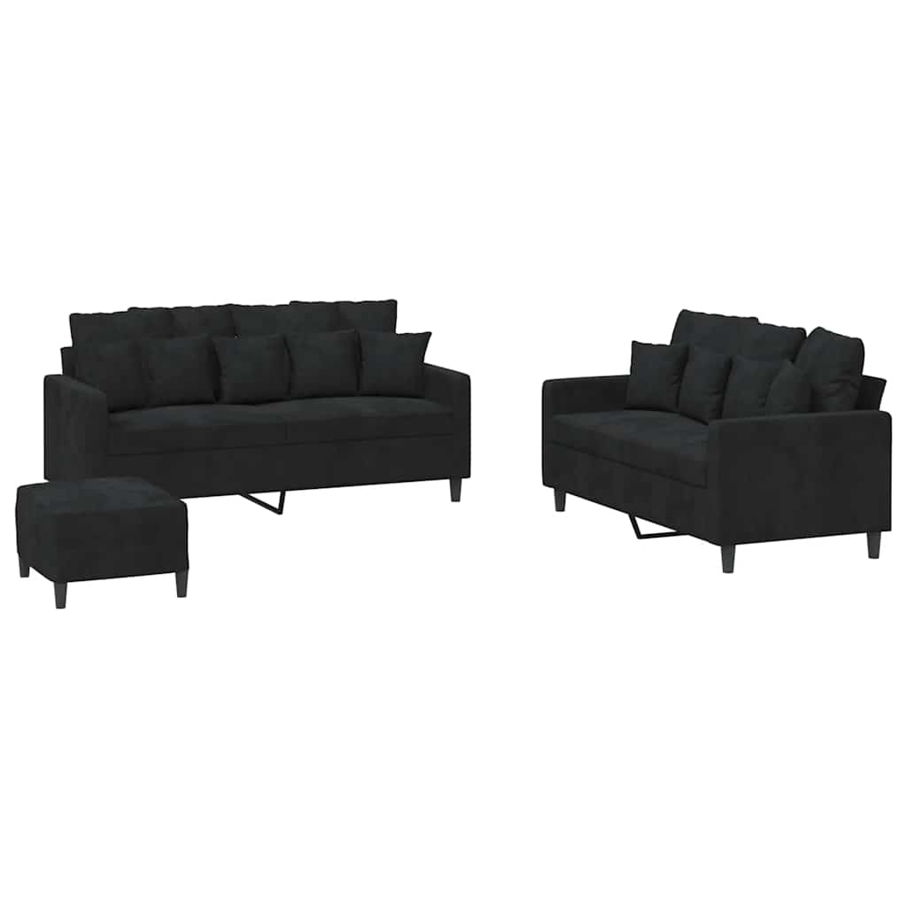 Ensemble de canapés 3 pcs avec coussins Noir Velours - XIOS