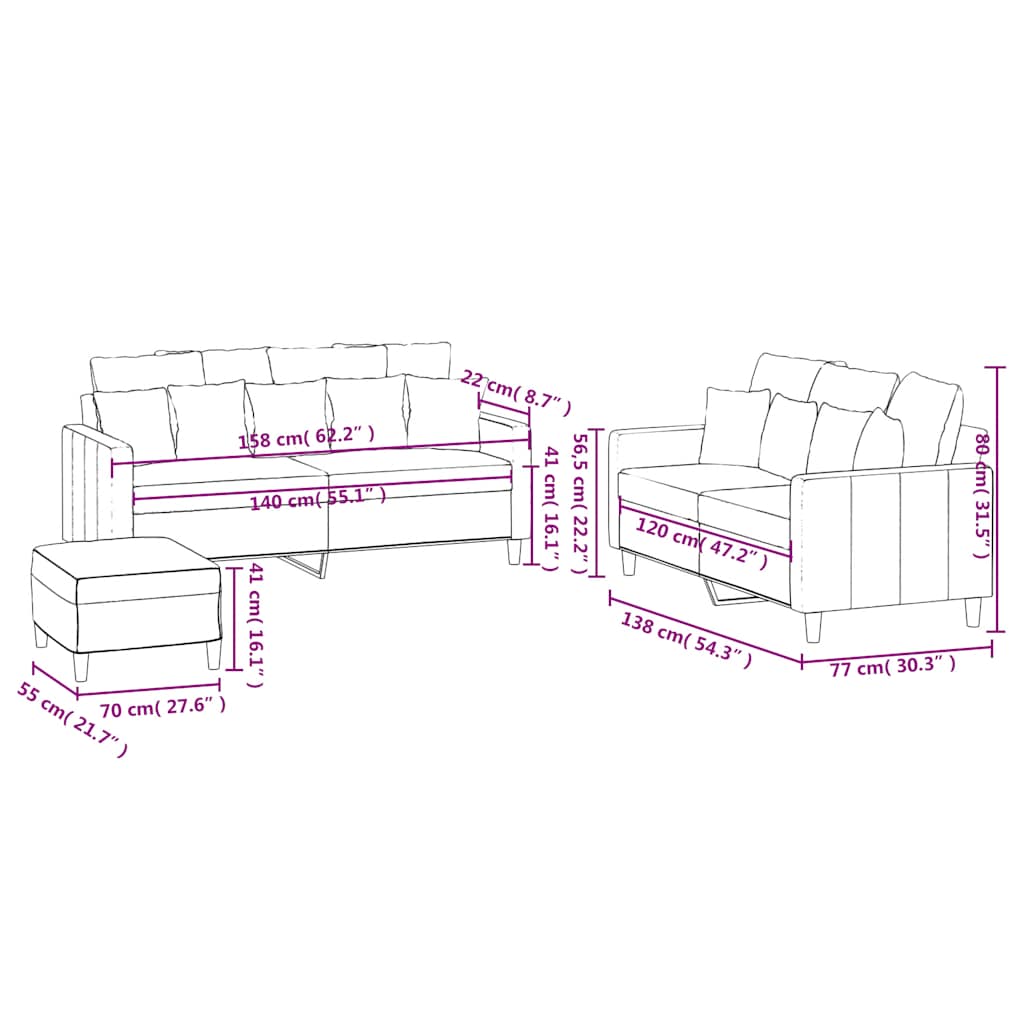 Ensemble de canapés 3 pcs avec coussins Noir Velours - XIOS