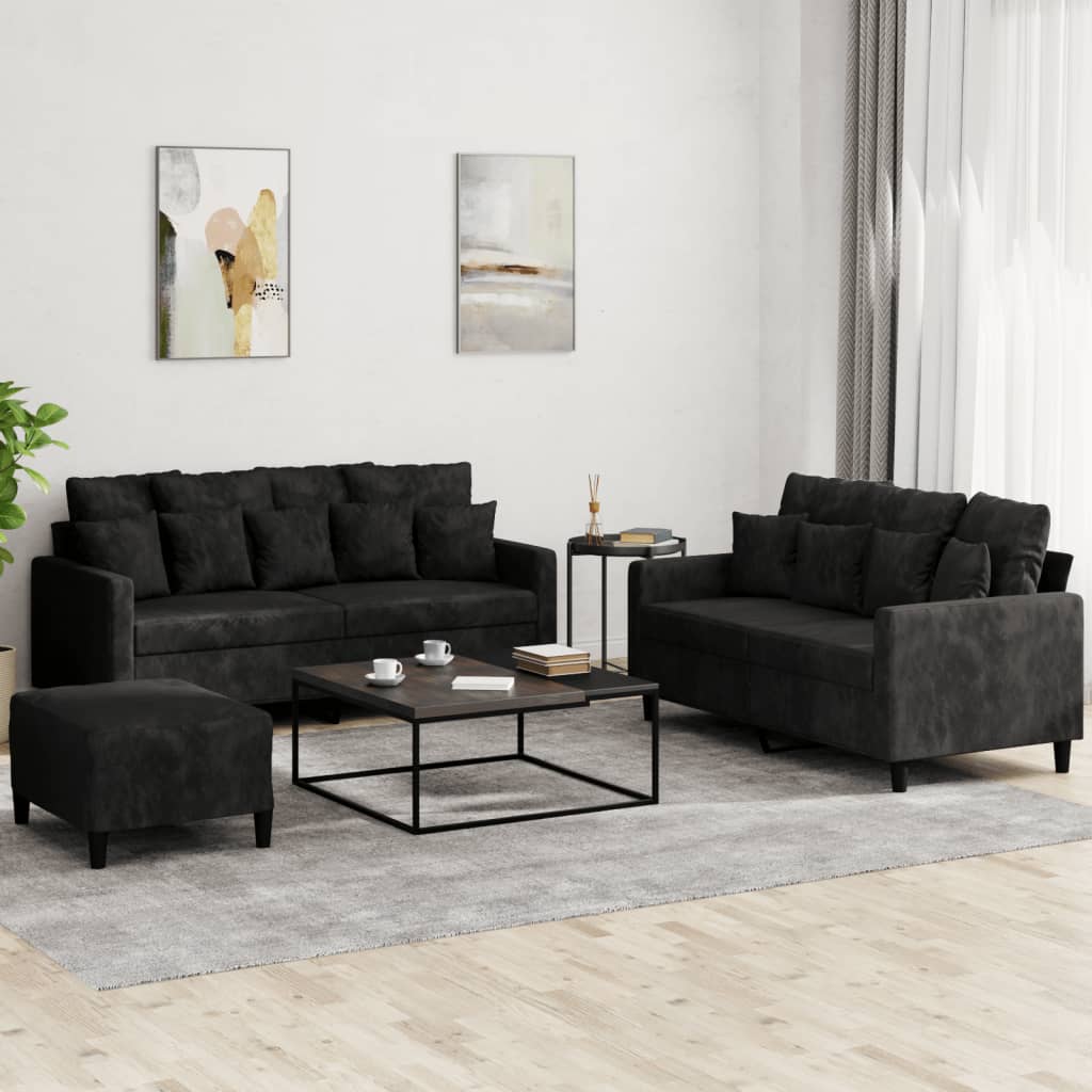Ensemble de canapés 3 pcs avec coussins Noir Velours - XIOS