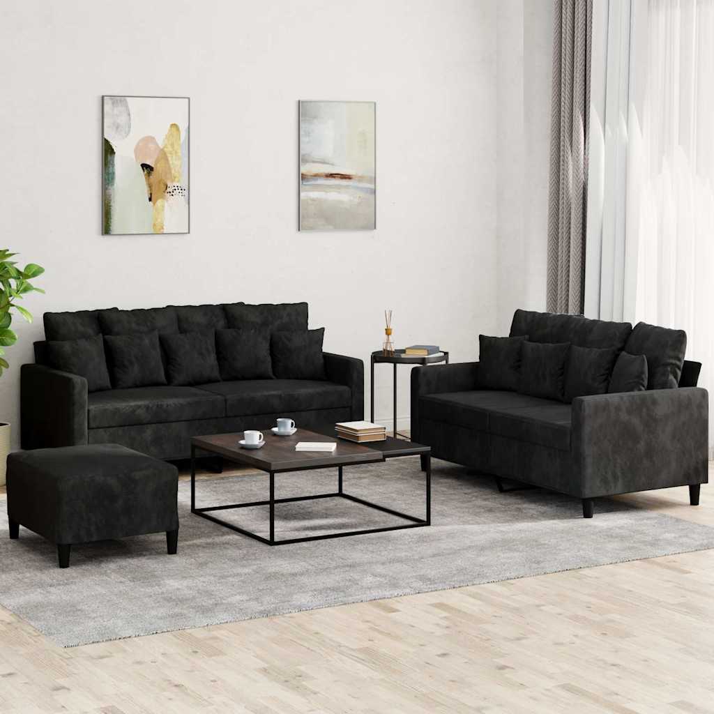 Ensemble de canapés 3 pcs avec coussins Noir Velours - XIOS