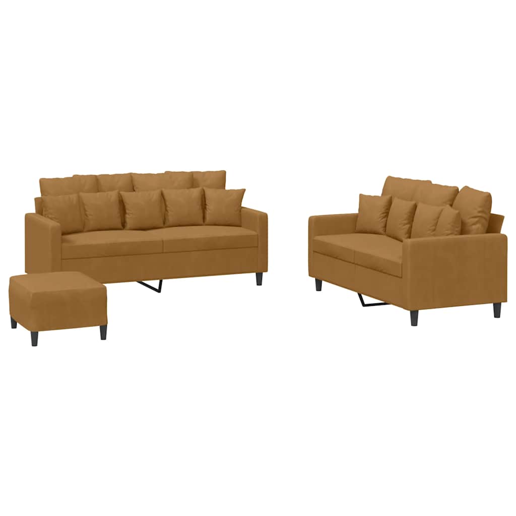 Ensemble de canapés 3 pcs avec coussins Marron Velours - XIOS
