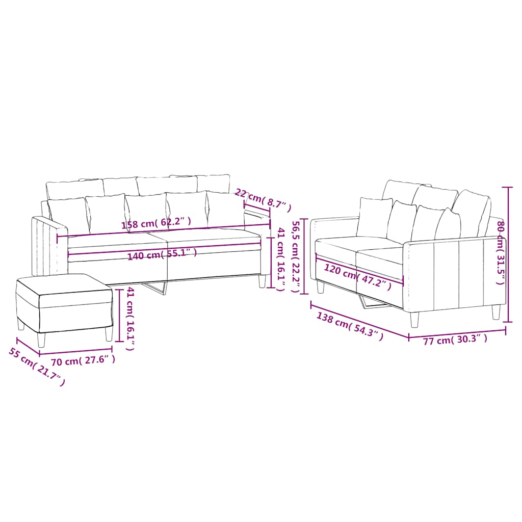 Ensemble de canapés 3 pcs avec coussins Marron Velours - XIOS