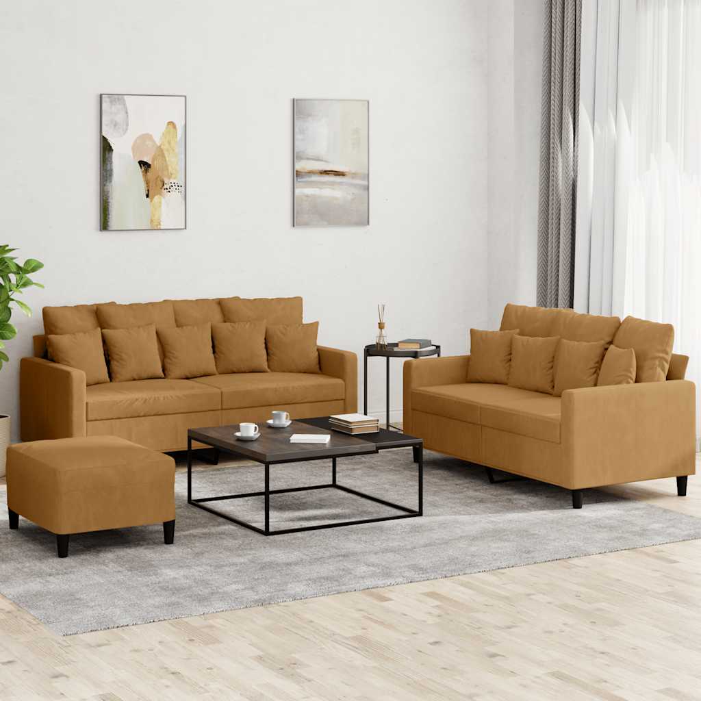 Ensemble de canapés 3 pcs avec coussins Marron Velours - XIOS