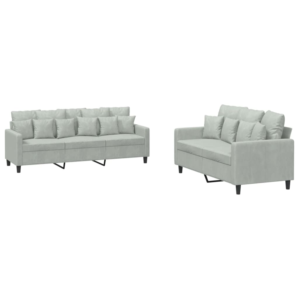 Ensemble de canapés 2 pcs avec coussins Gris clair Velours - XIOS