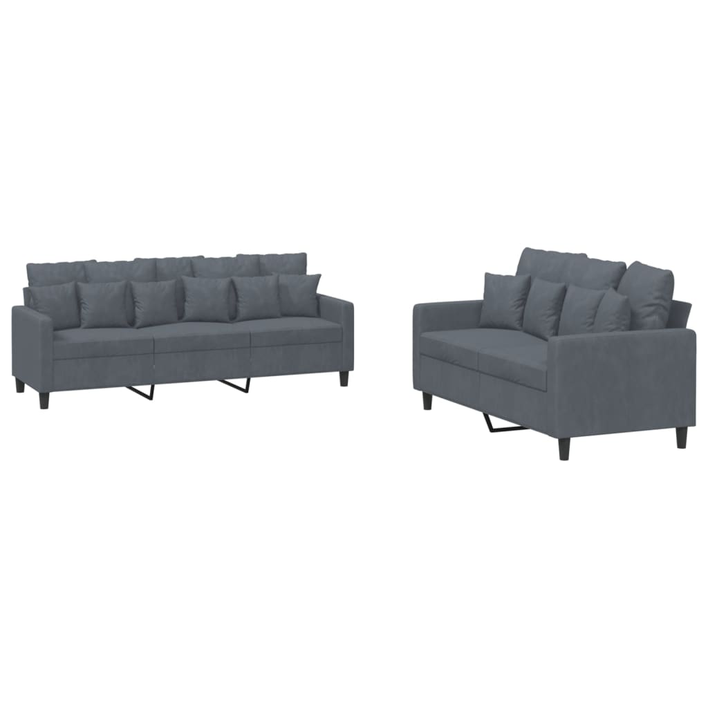 Ensemble de canapés 2 pcs avec coussins Gris foncé Velours - XIOS