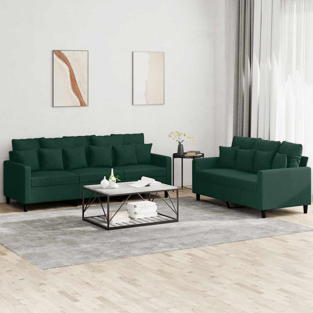 Ensemble de canapés 2 pcs avec coussins Vert foncé Velours - XIOS