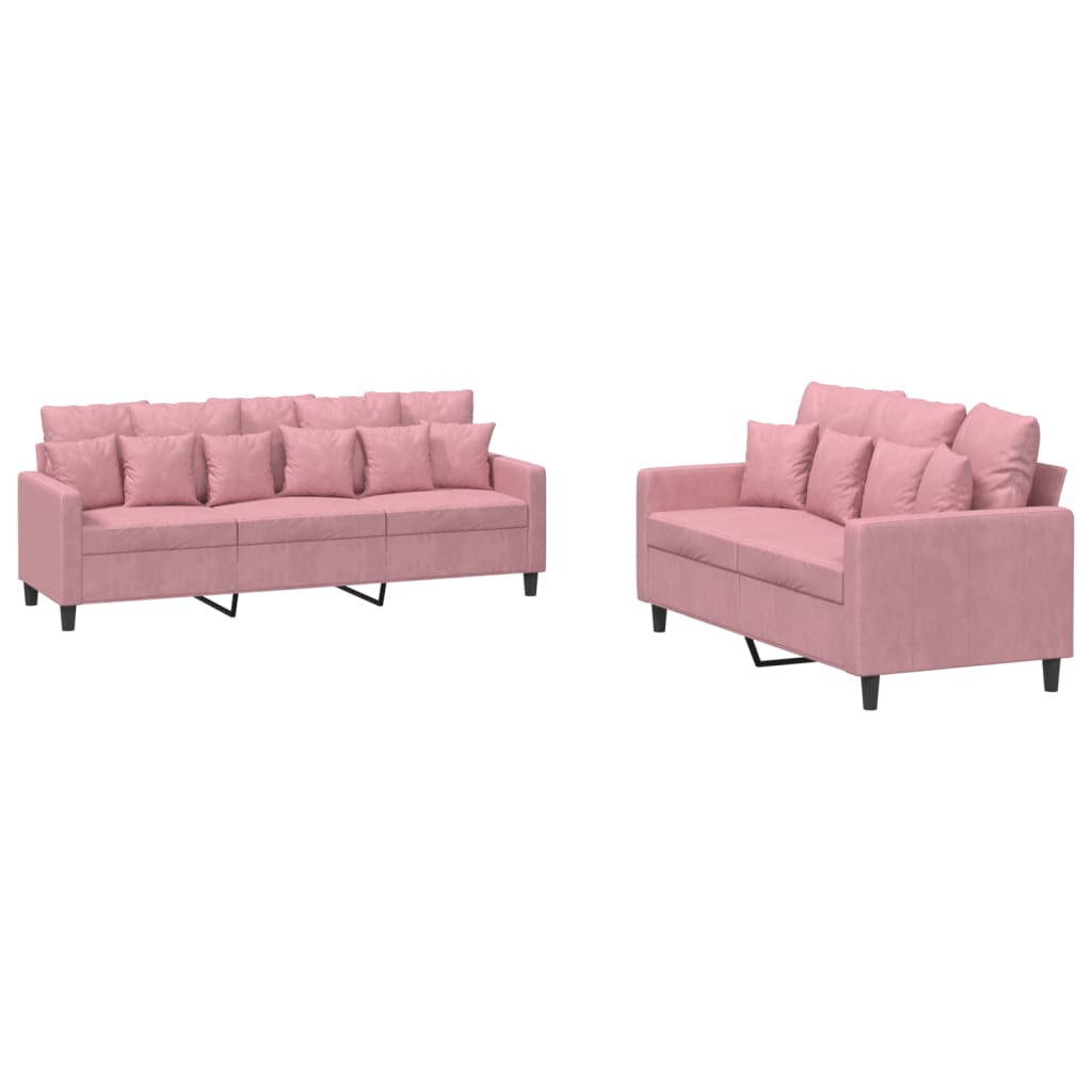 Ensemble de canapés 2 pcs avec coussins Rose Velours - XIOS