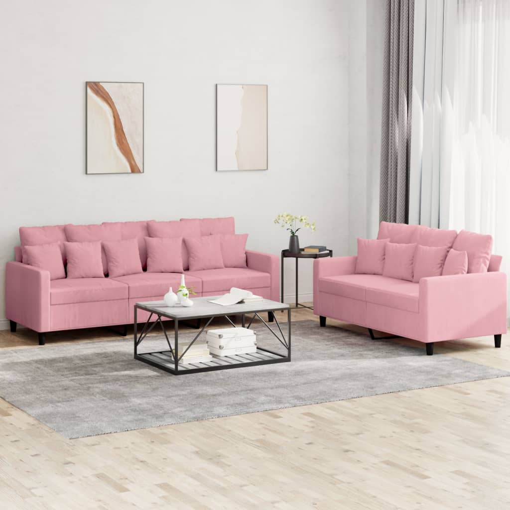 Ensemble de canapés 2 pcs avec coussins Rose Velours - XIOS