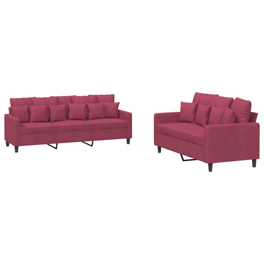 Ensemble de canapés 2 pcs avec coussins Rouge bordeaux Velours - XIOS