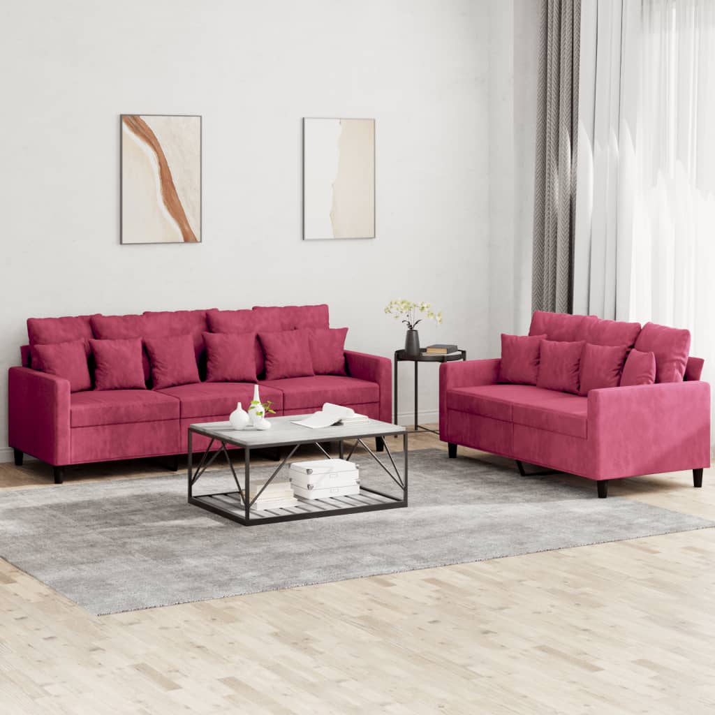 Ensemble de canapés 2 pcs avec coussins Rouge bordeaux Velours - XIOS