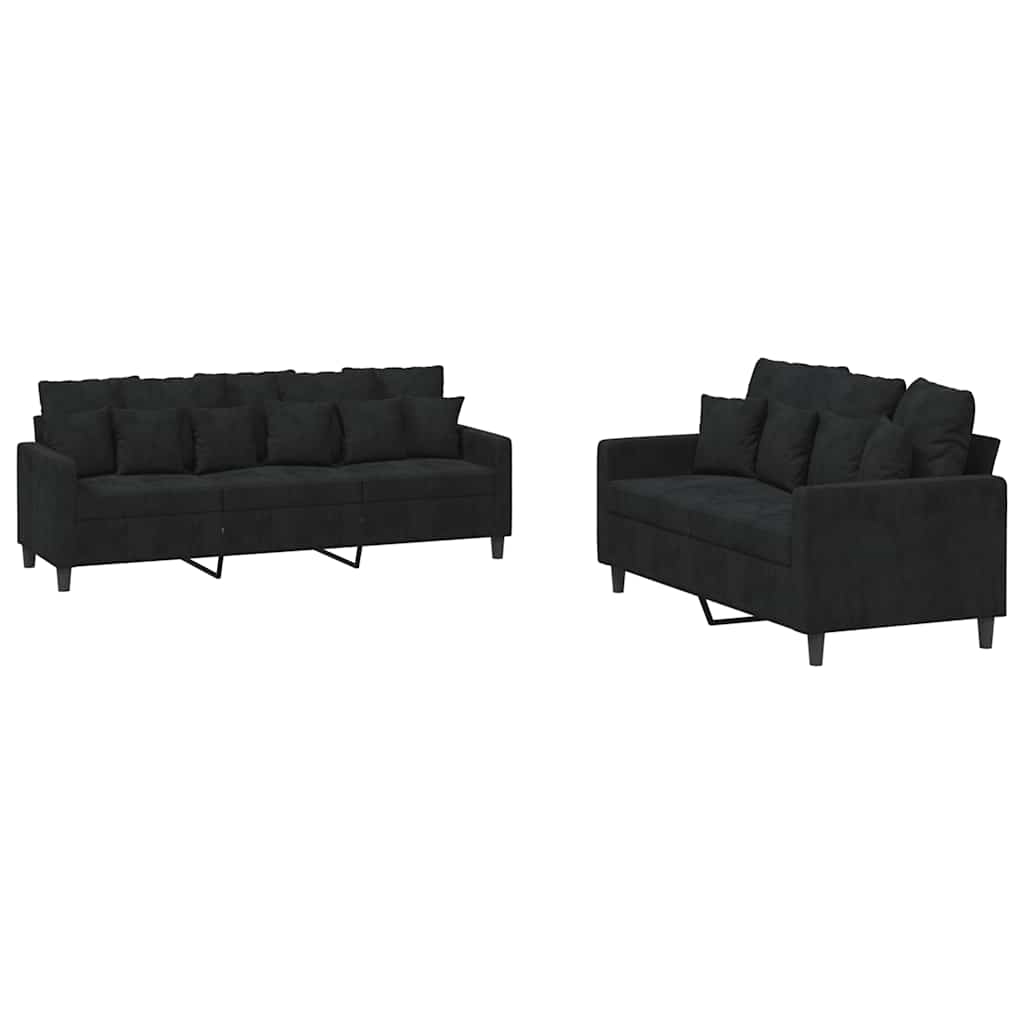 Ensemble de canapés 2 pcs avec coussins Noir Velours - XIOS
