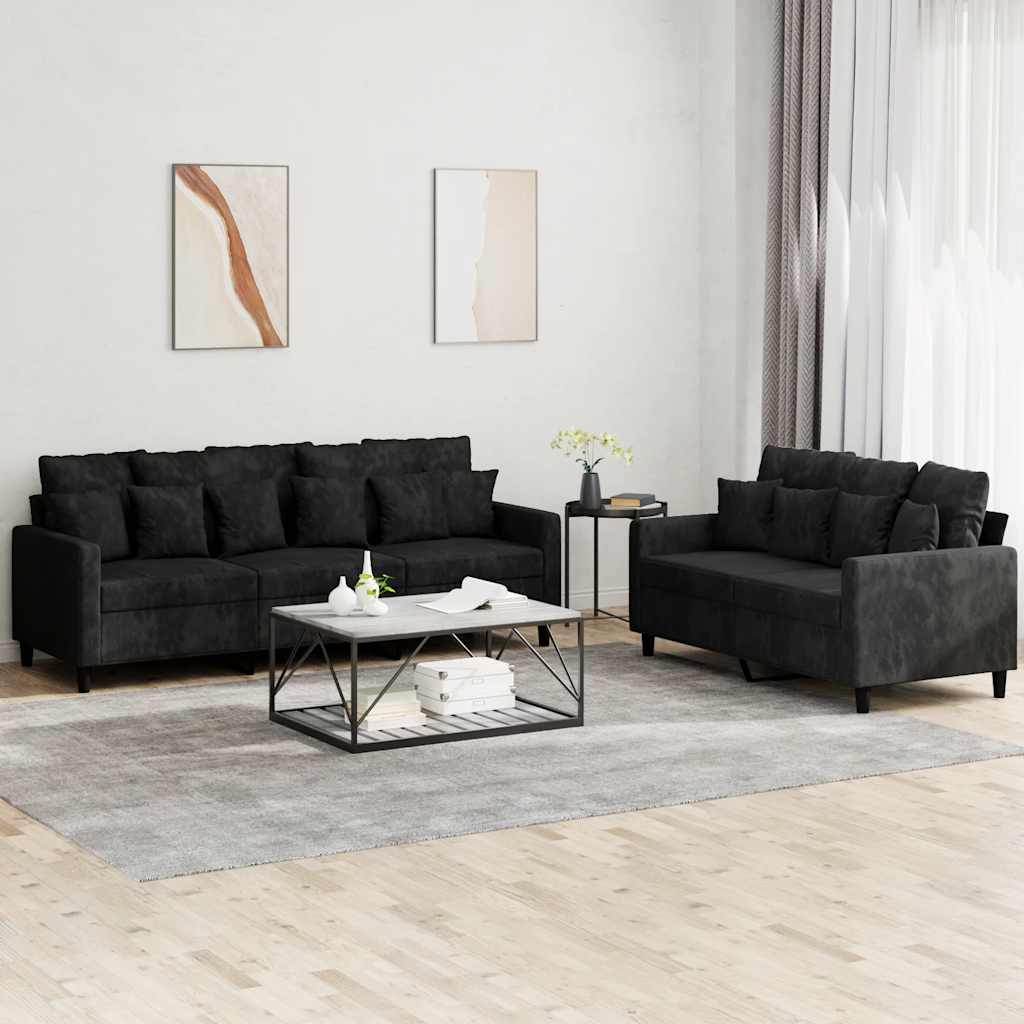 Ensemble de canapés 2 pcs avec coussins Noir Velours - XIOS