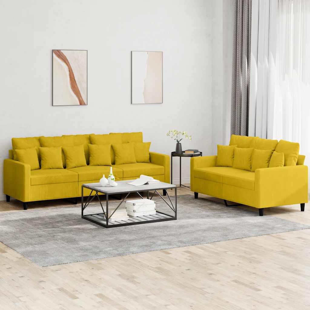 Ensemble de canapés 2 pcs avec coussins Jaune Velours - XIOS