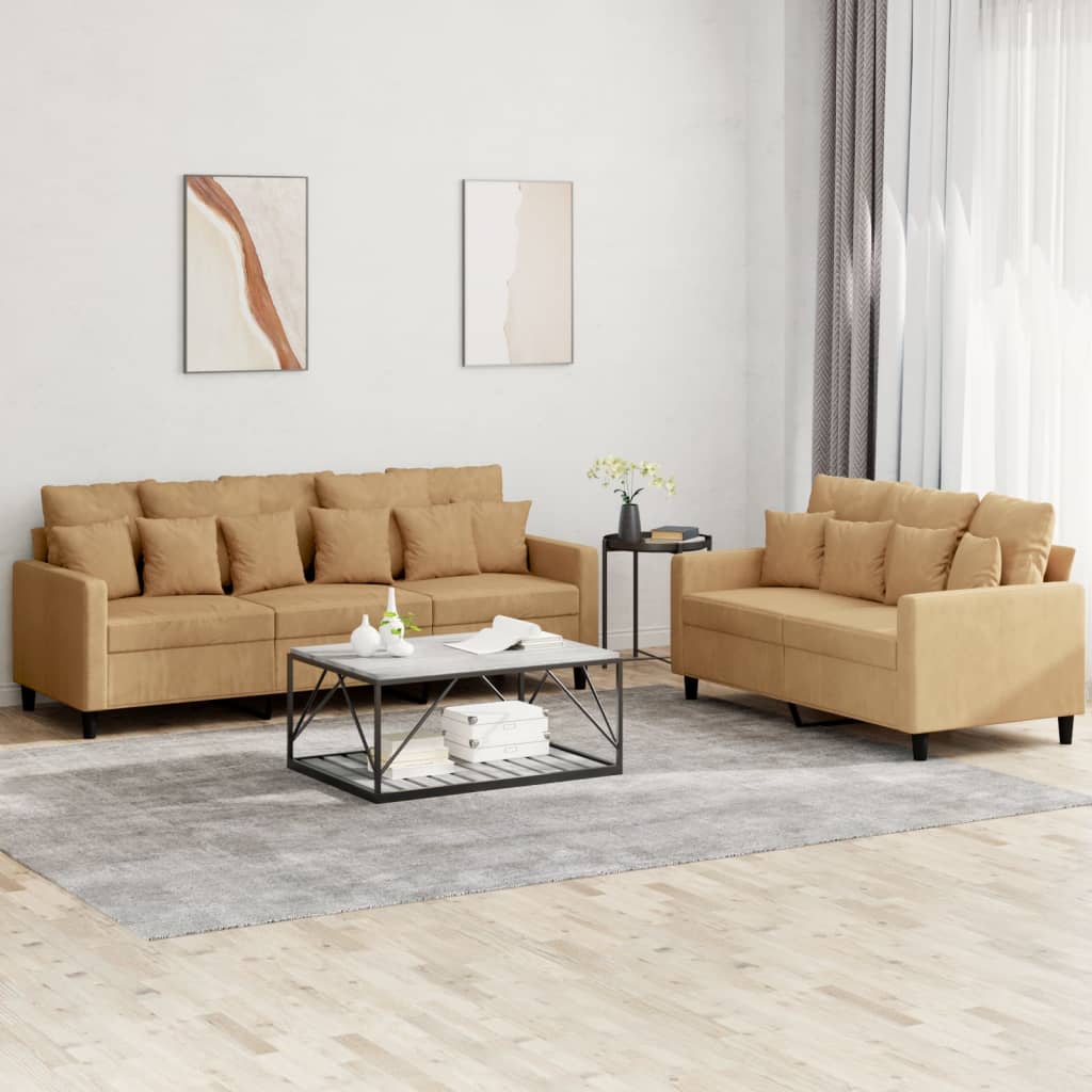 Ensemble de canapés 2 pcs avec coussins Marron Velours - XIOS