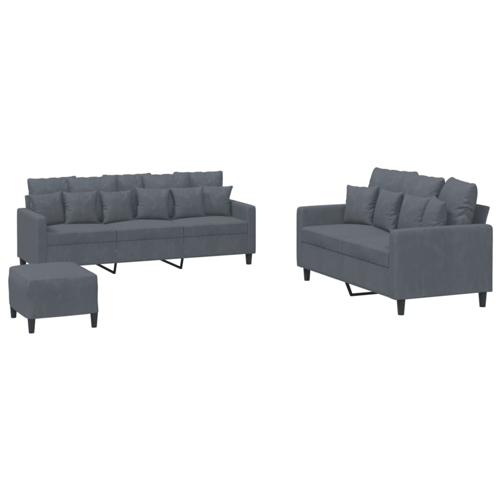 Ensemble de canapés 3 pcs avec coussins Gris foncé Velours - XIOS