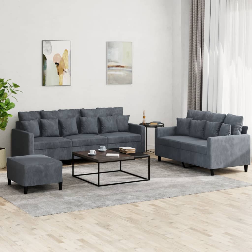 Ensemble de canapés 3 pcs avec coussins Gris foncé Velours - XIOS