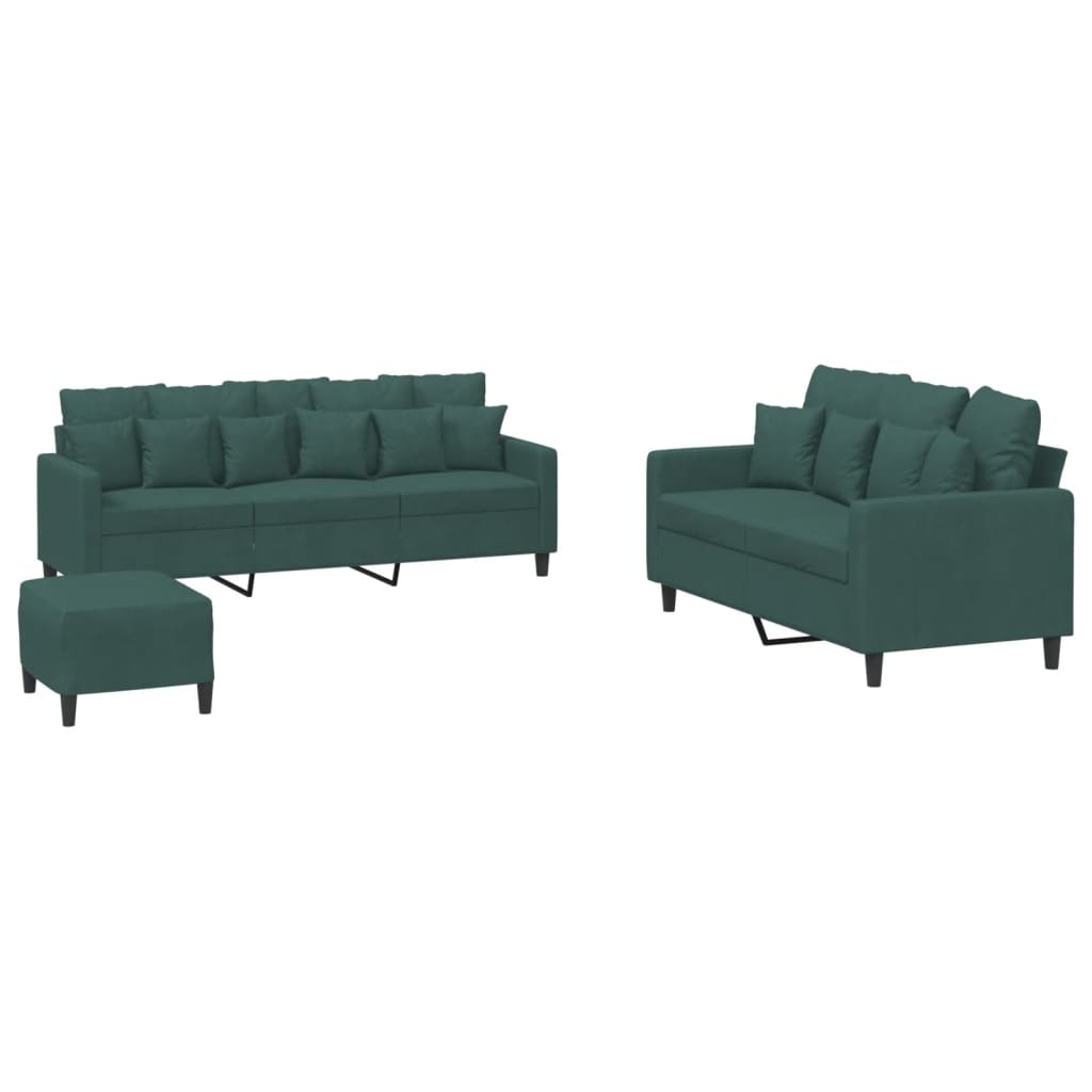 Ensemble de canapés 3 pcs avec coussins Vert foncé Velours