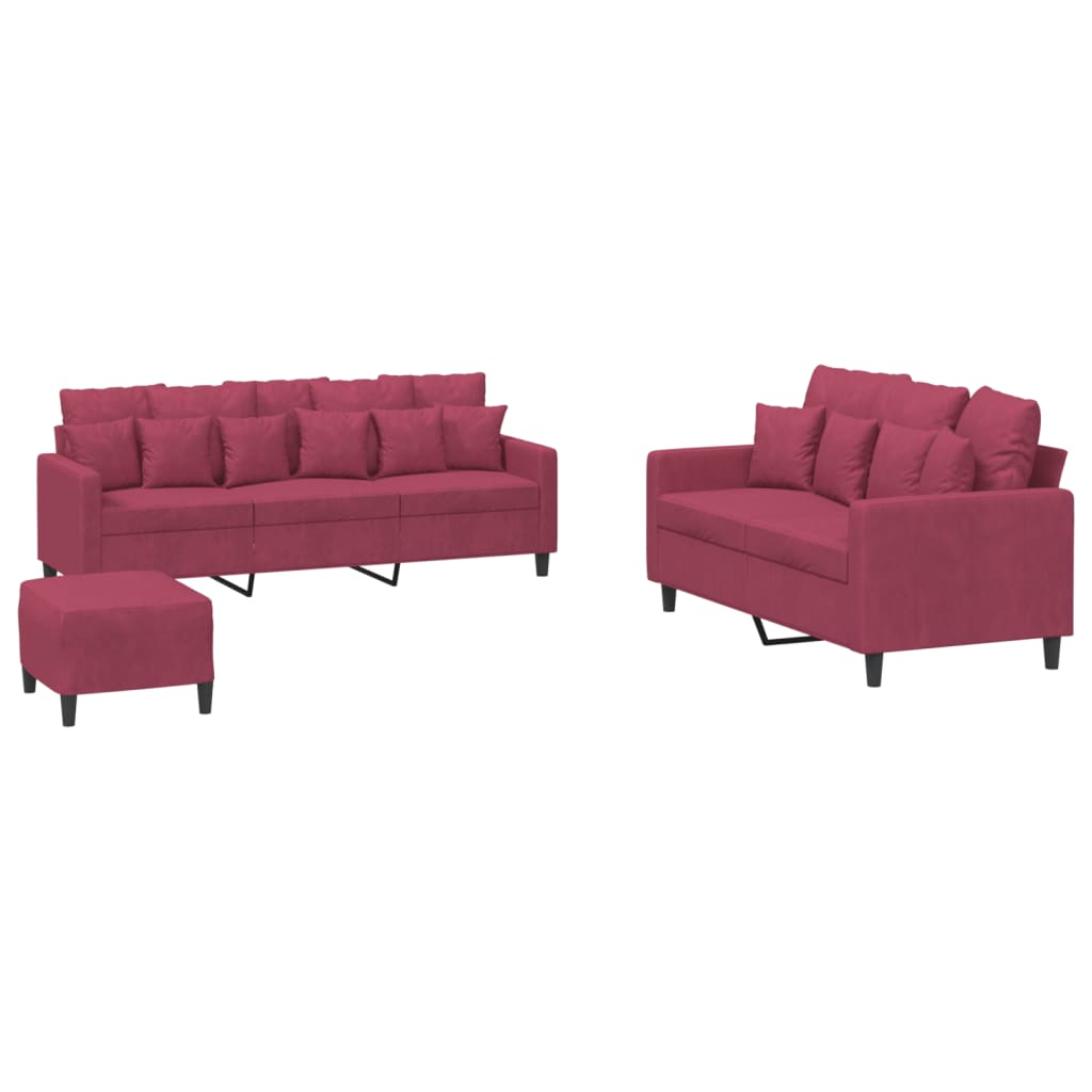 Ensemble de canapés 3 pcs avec coussins Rouge bordeaux Velours - XIOS