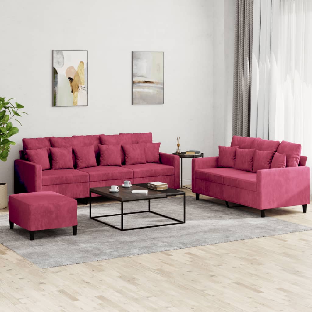 Ensemble de canapés 3 pcs avec coussins Rouge bordeaux Velours - XIOS