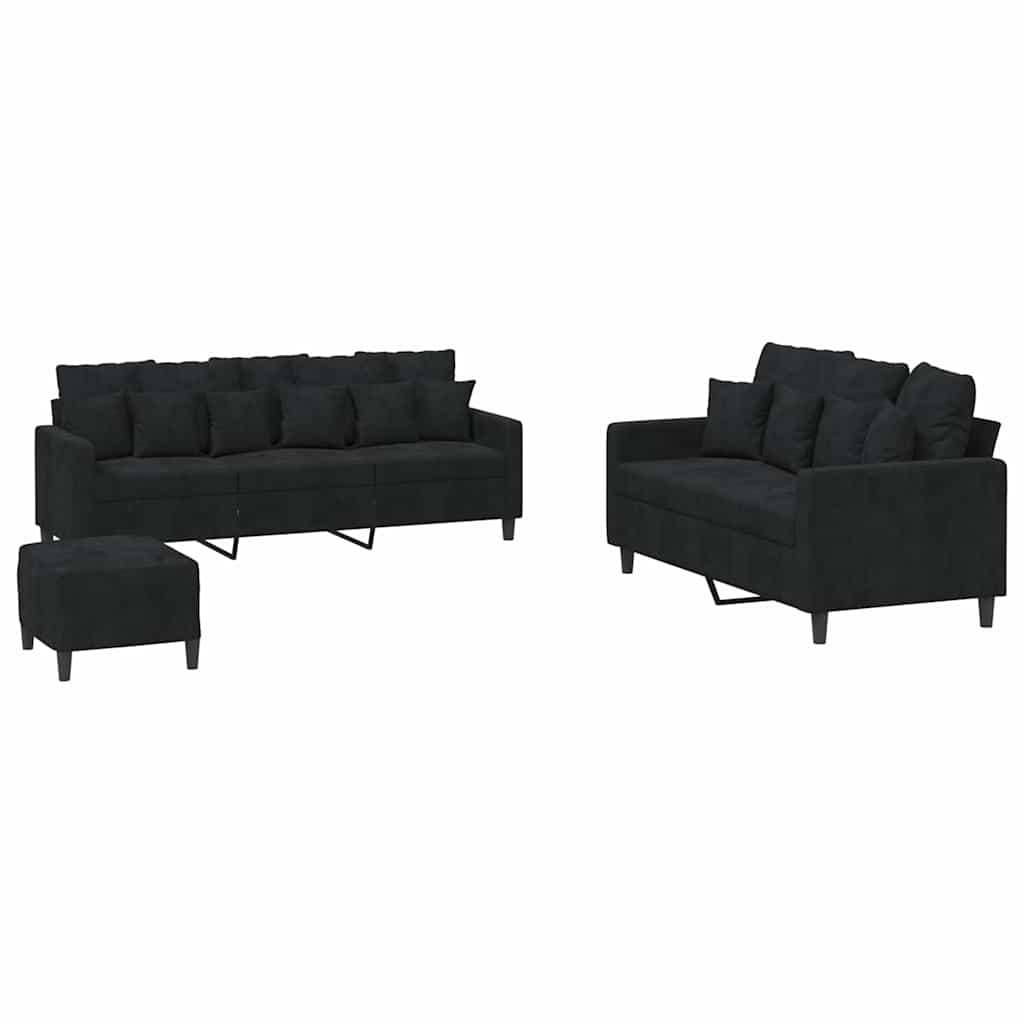 Ensemble de canapés 3 pcs avec coussins Noir Velours - XIOS