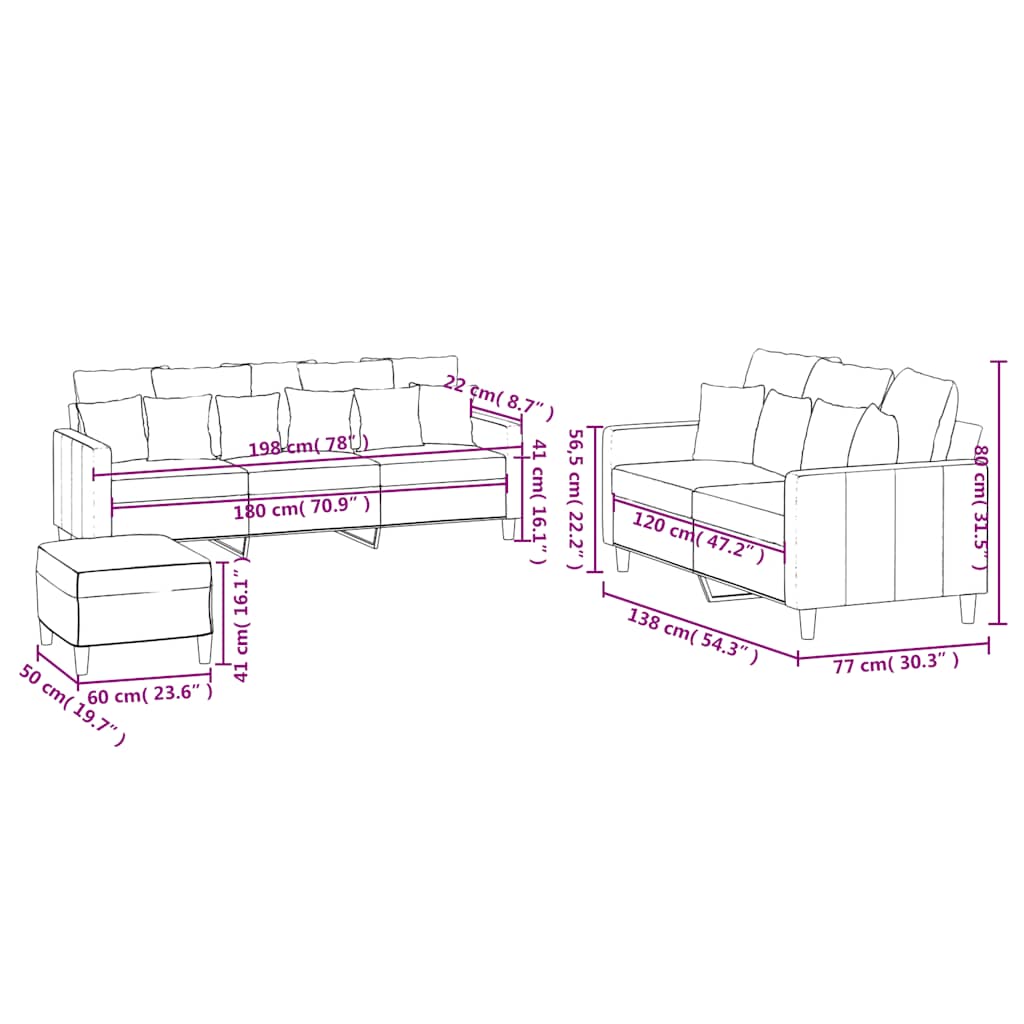 Ensemble de canapés 3 pcs avec coussins Noir Velours - XIOS