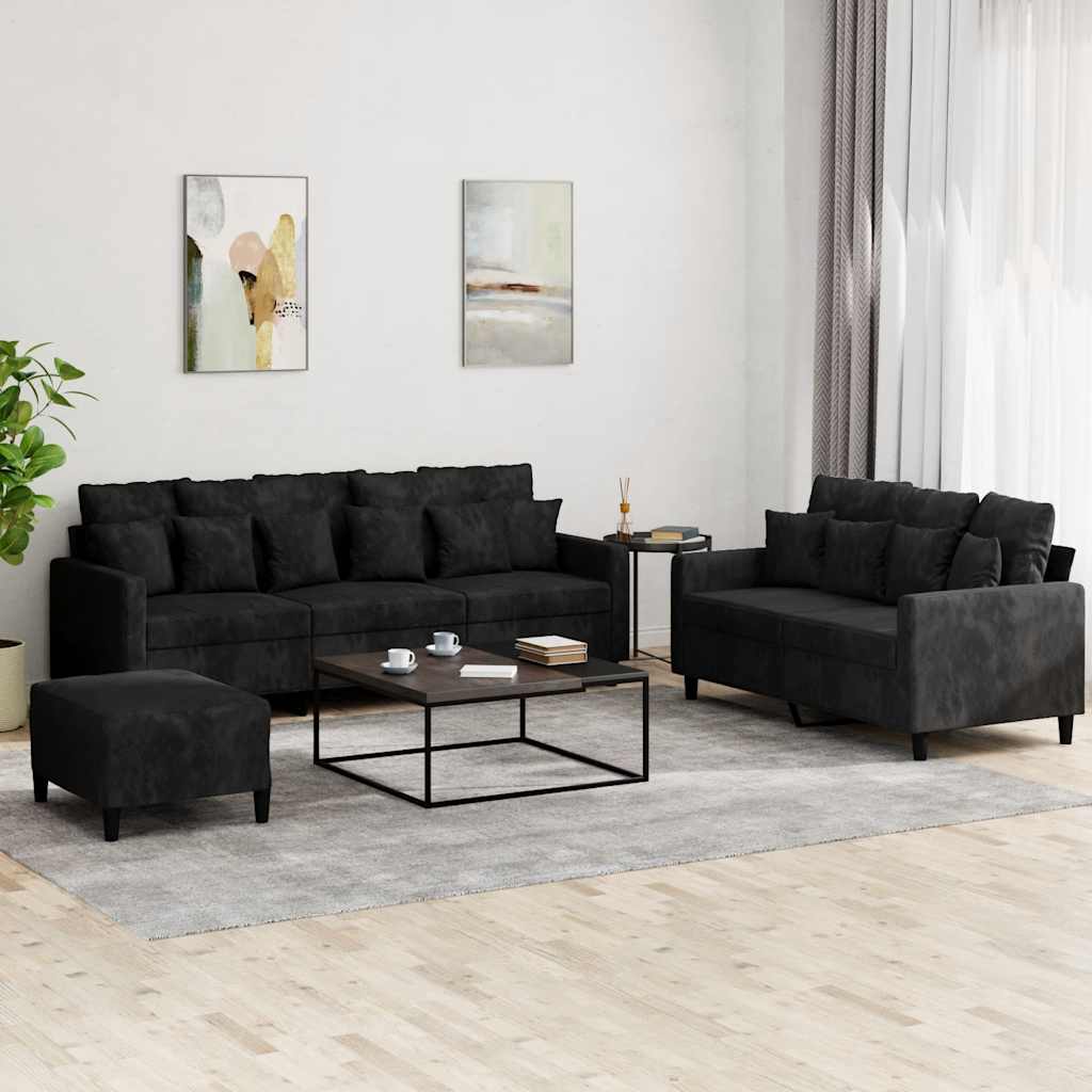 Ensemble de canapés 3 pcs avec coussins Noir Velours - XIOS