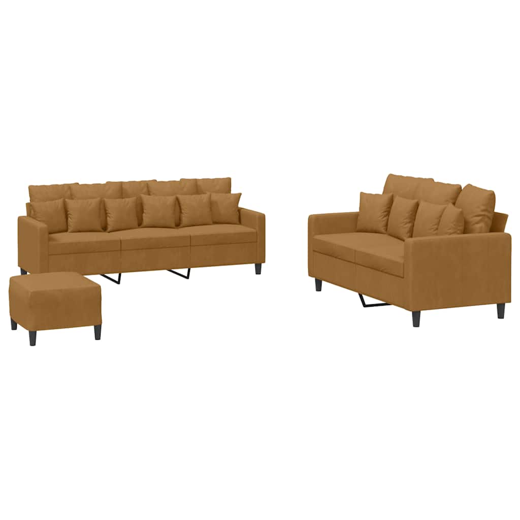 Ensemble de canapés 3 pcs avec coussins Marron Velours - XIOS