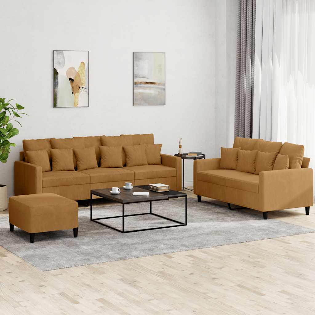 Ensemble de canapés 3 pcs avec coussins Marron Velours - XIOS