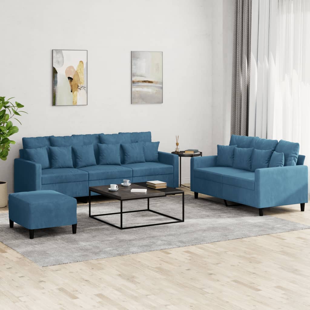 Ensemble de canapés 3 pcs avec coussins Bleu Velours