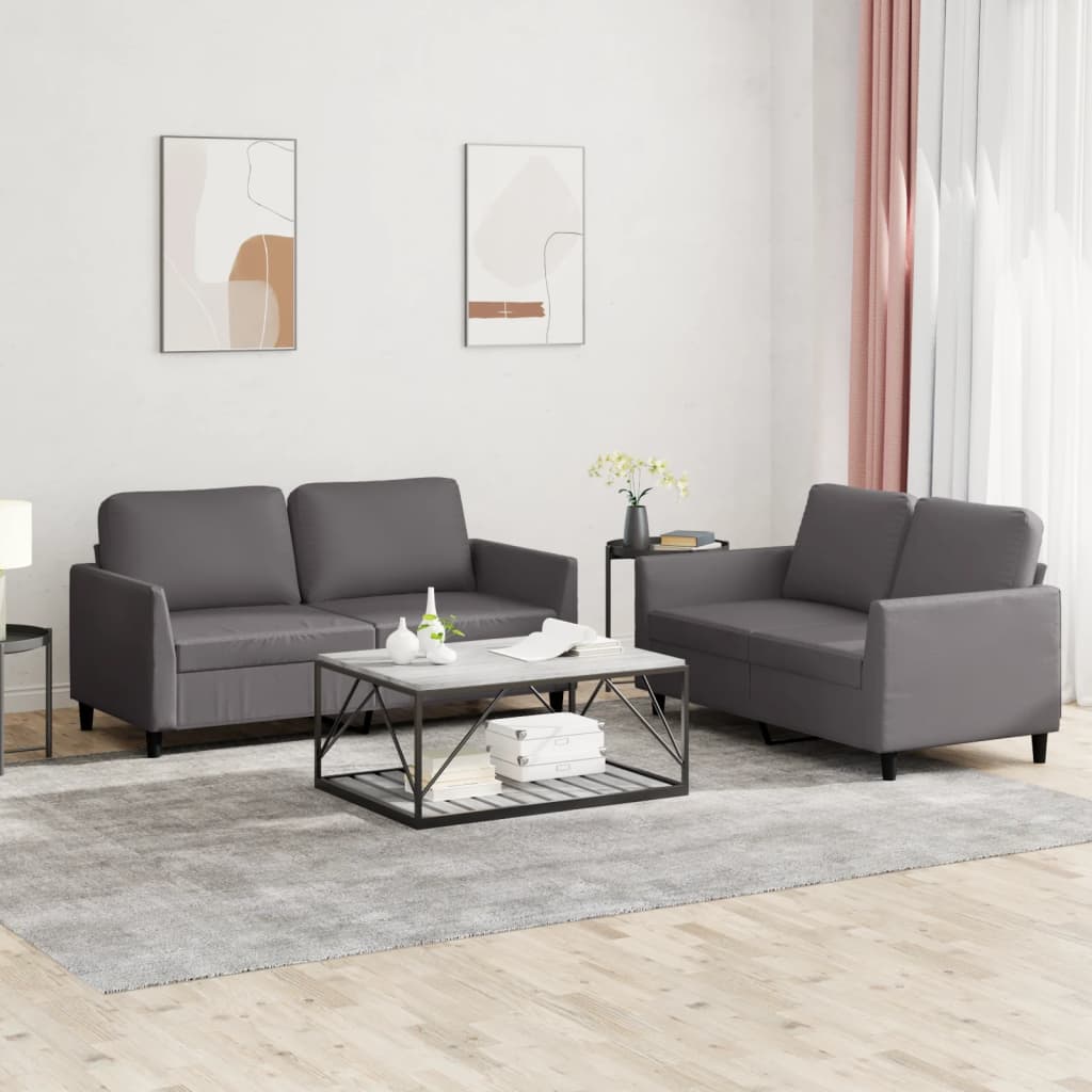 Ensemble de canapés 2 pcs avec coussins Gris Similicuir - XIOS
