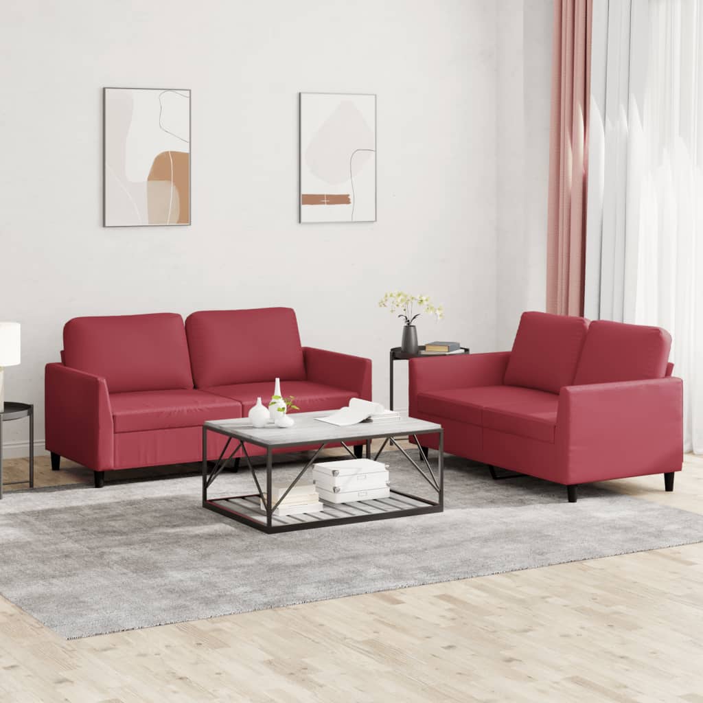 Ensemble de canapés 2 pcs et coussins Rouge bordeaux Similicuir - XIOS
