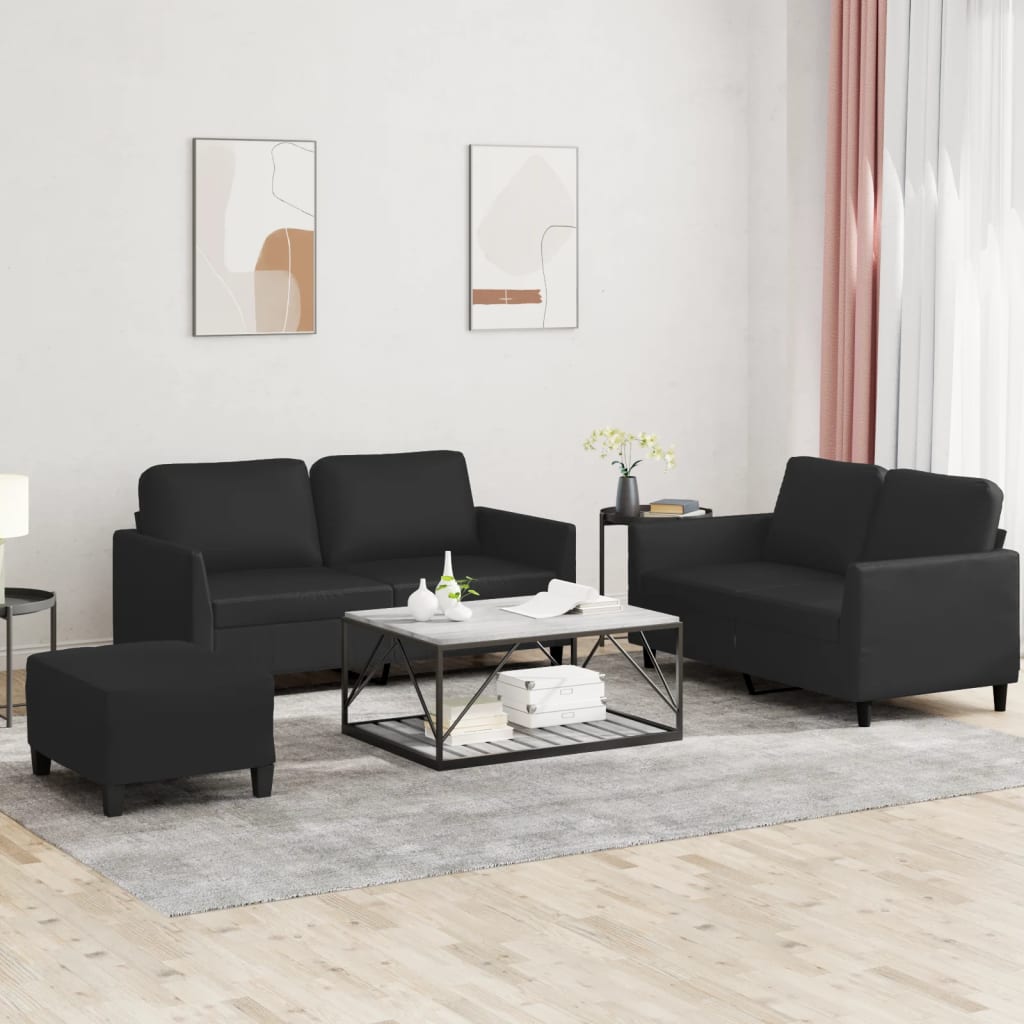 Ensemble de canapés 3 pcs avec coussins Noir Similicuir - XIOS