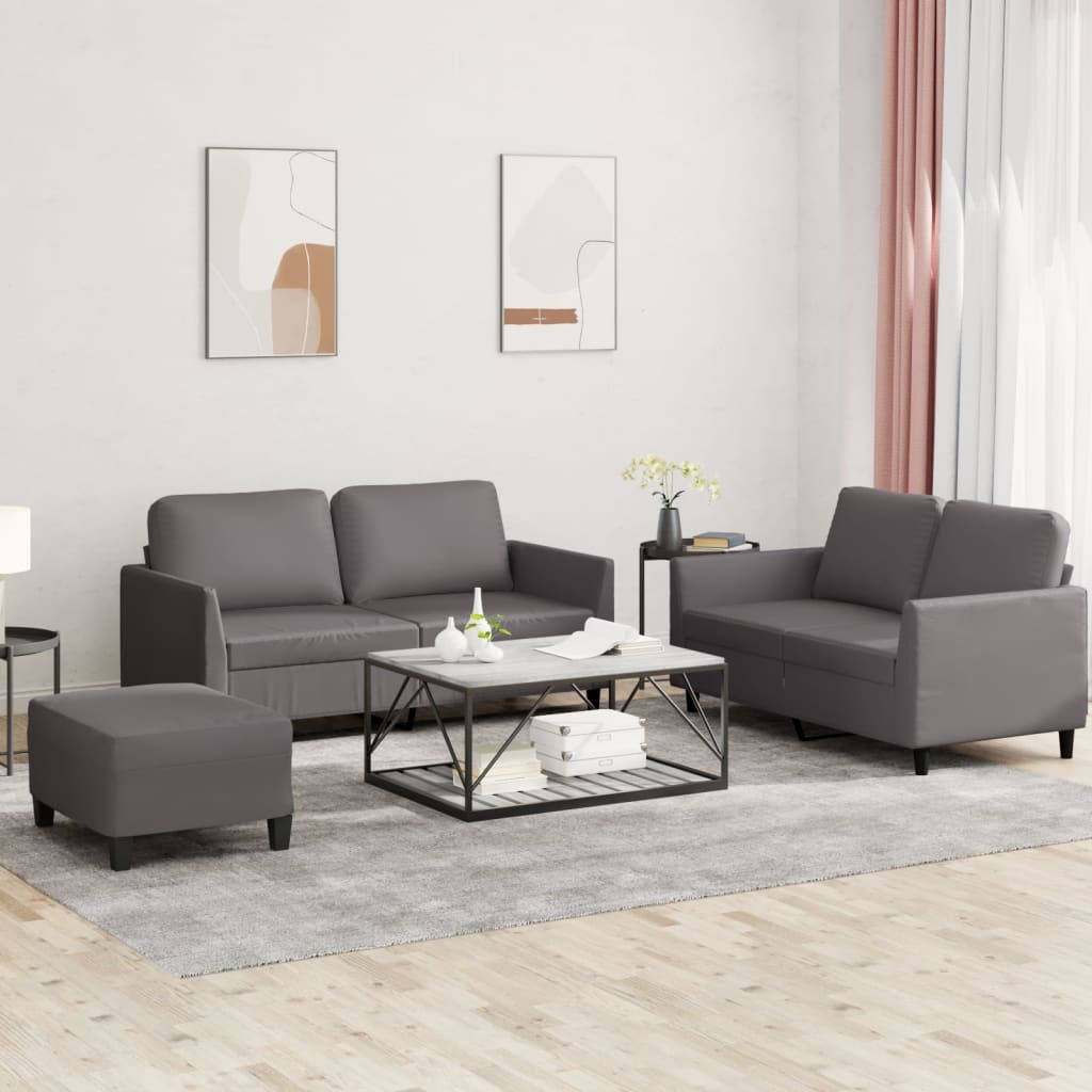 Ensemble de canapés 3 pcs avec coussins Gris Similicuir - XIOS