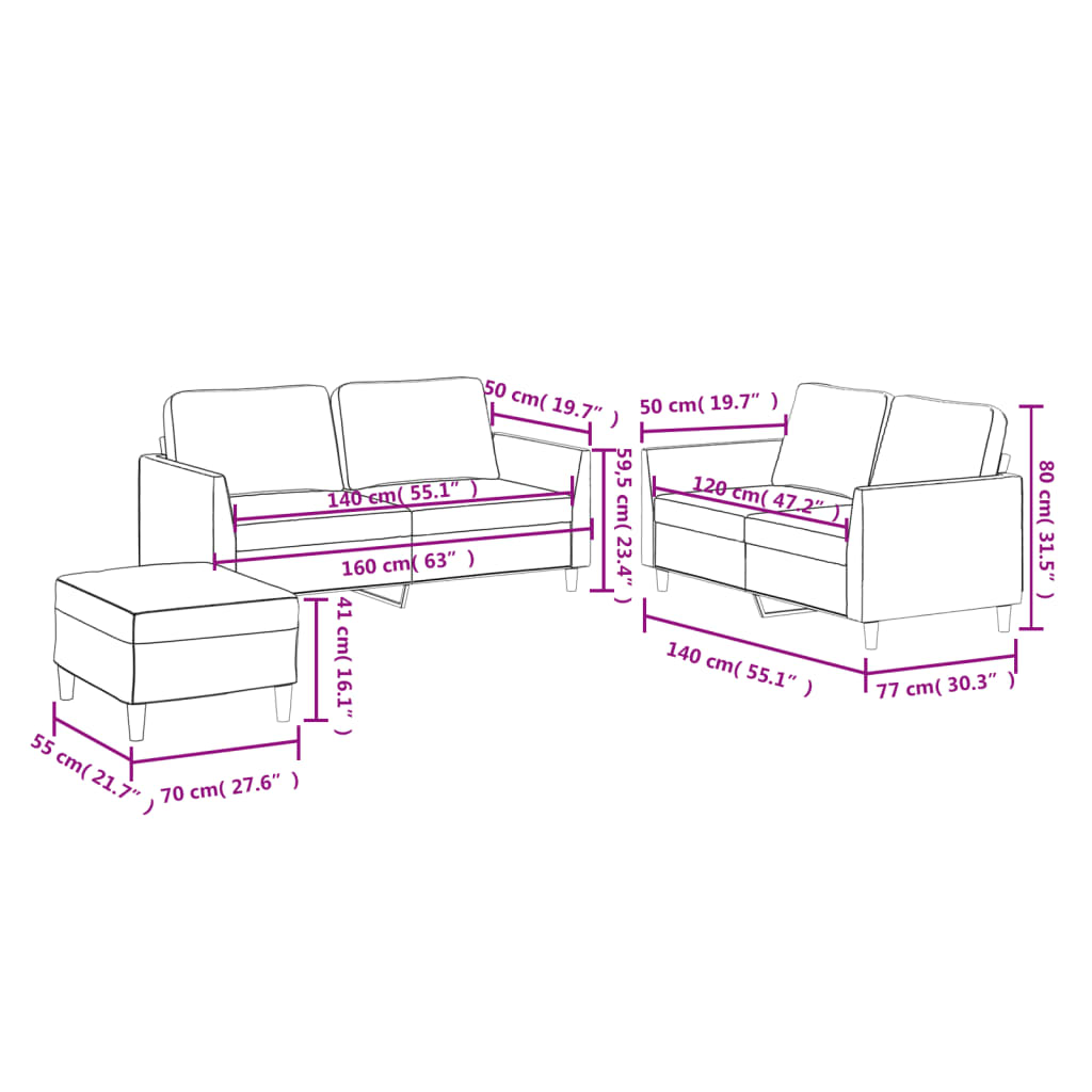 Ensemble de canapés 3 pcs et coussins Rouge bordeaux Similicuir - XIOS