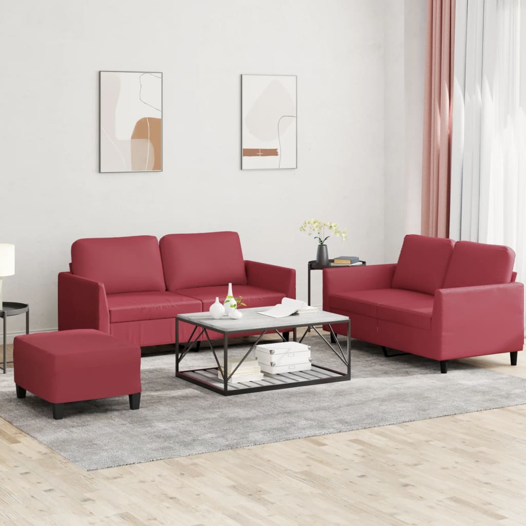 Ensemble de canapés 3 pcs et coussins Rouge bordeaux Similicuir - XIOS