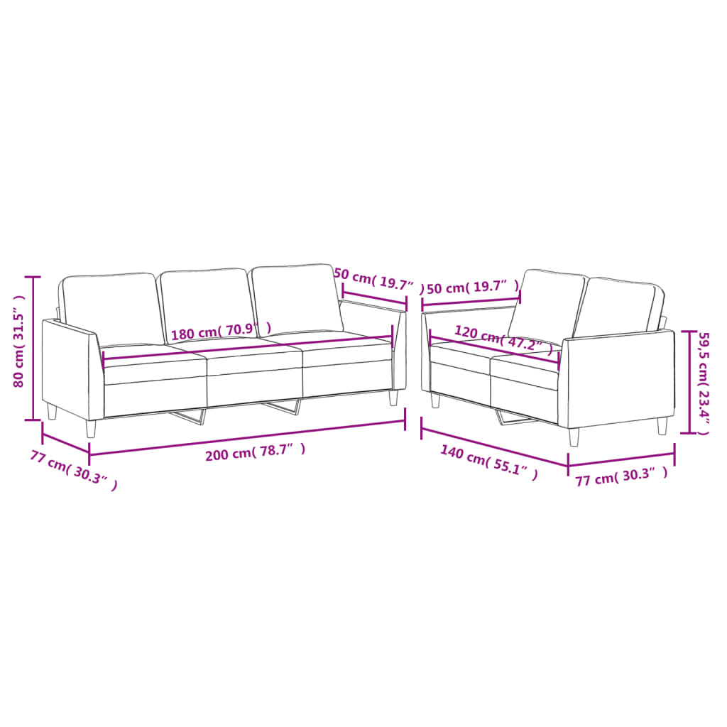 Ensemble de canapés 2 pcs avec coussins Gris Similicuir - XIOS