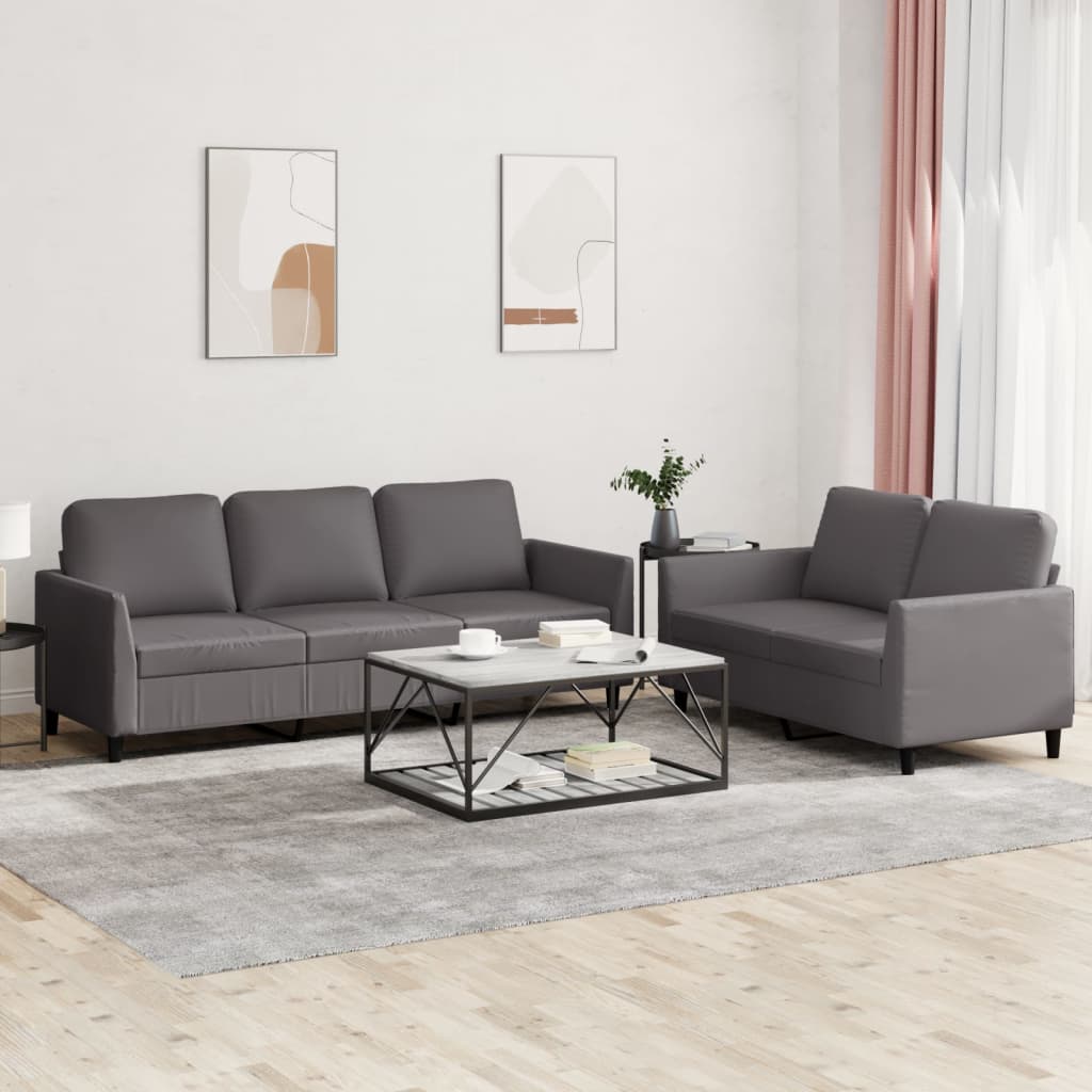 Ensemble de canapés 2 pcs avec coussins Gris Similicuir - XIOS