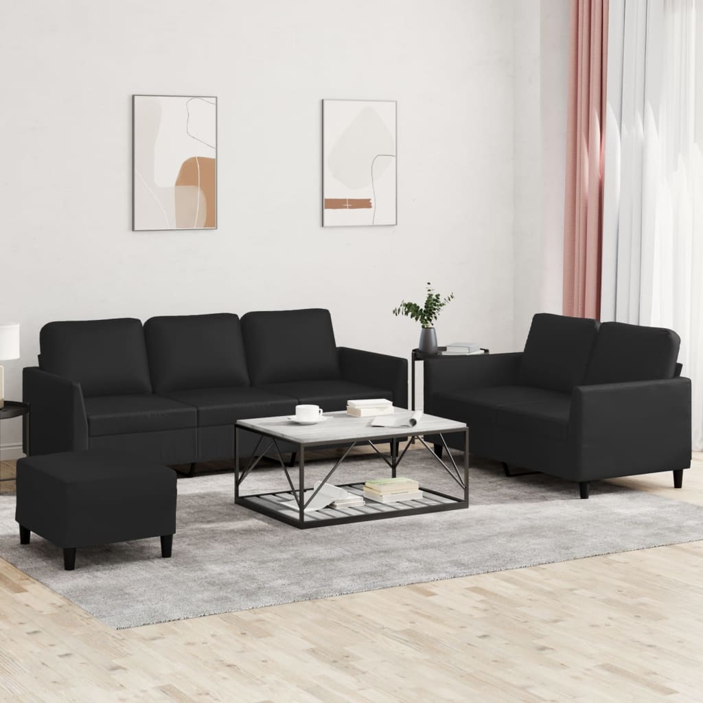 Ensemble de canapés 3 pcs avec coussins Noir Similicuir - XIOS