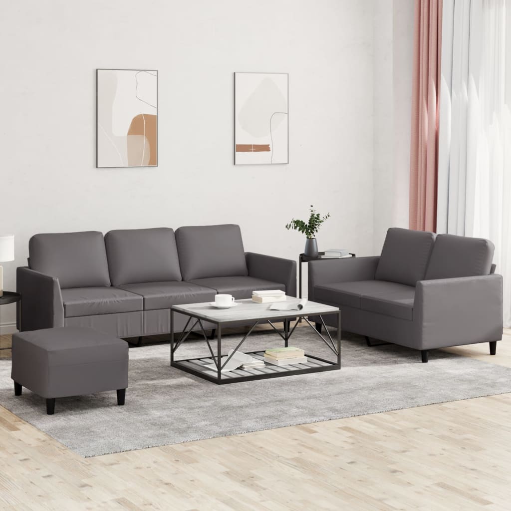 Ensemble de canapés 3 pcs avec coussins Gris Similicuir - XIOS