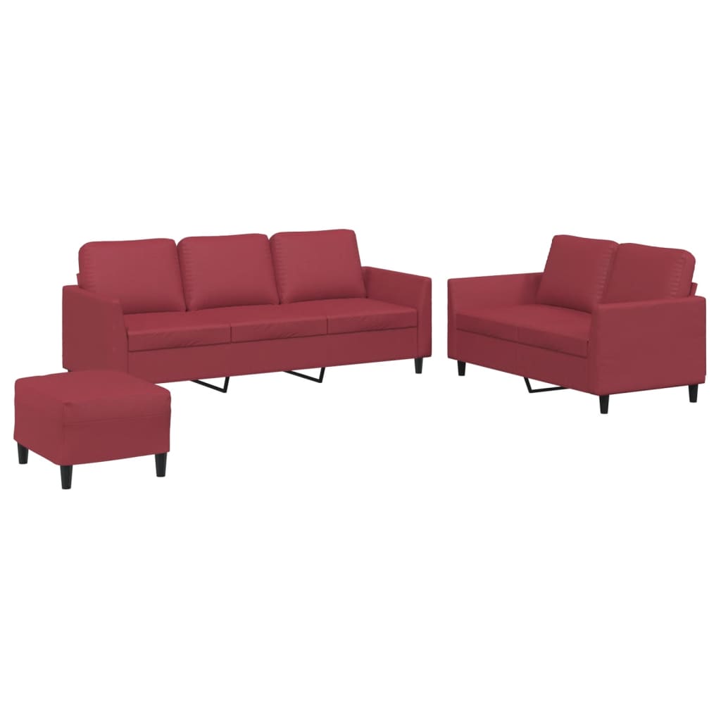 Ensemble de canapés 3 pcs et coussins Rouge bordeaux Similicuir - XIOS