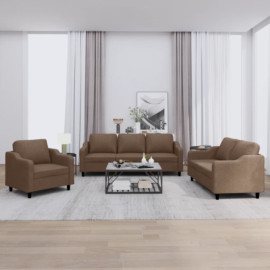 Ensemble de canapés 3 pcs avec coussins Marron Tissu
