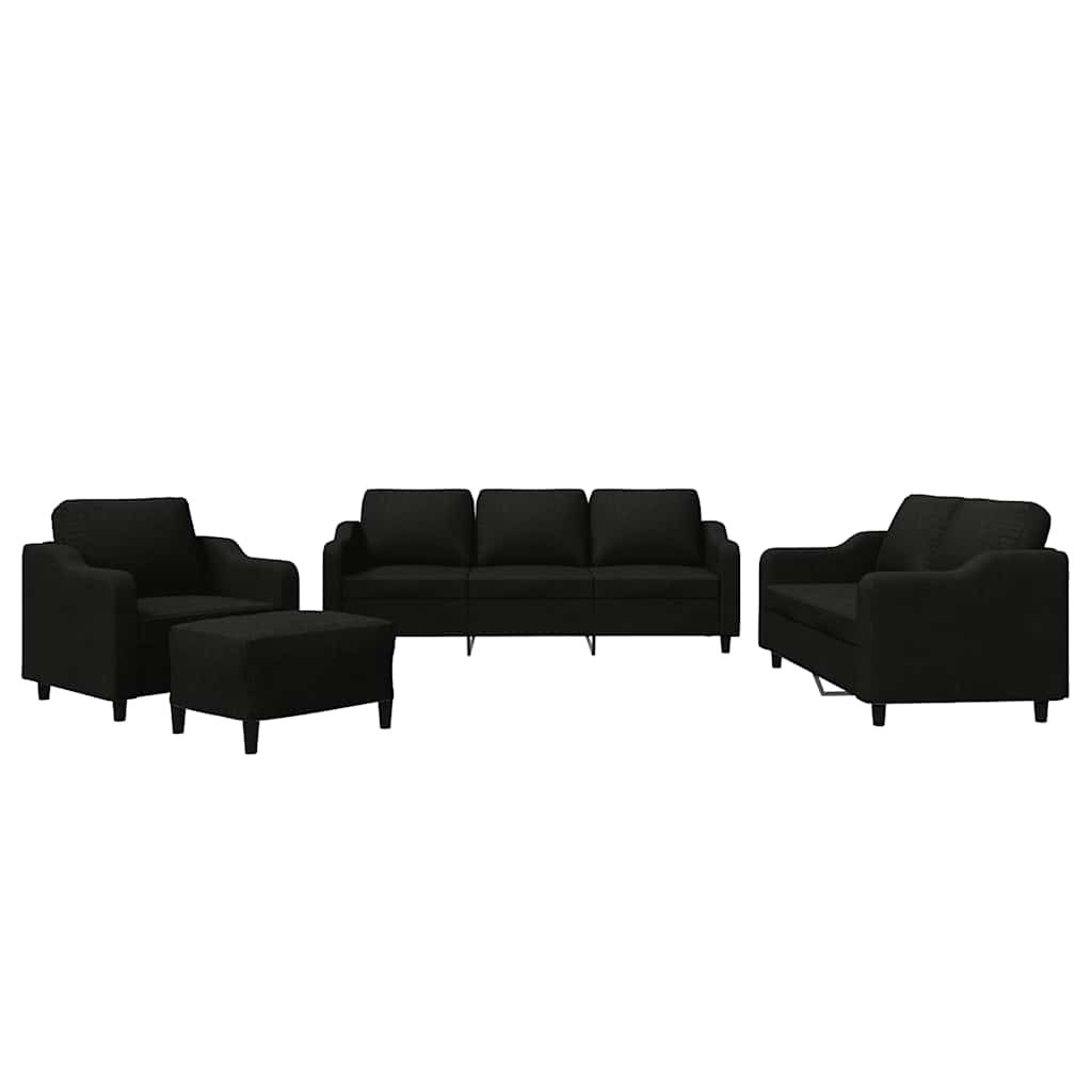 Ensemble de canapés 4 pcs avec coussins Noir Tissu