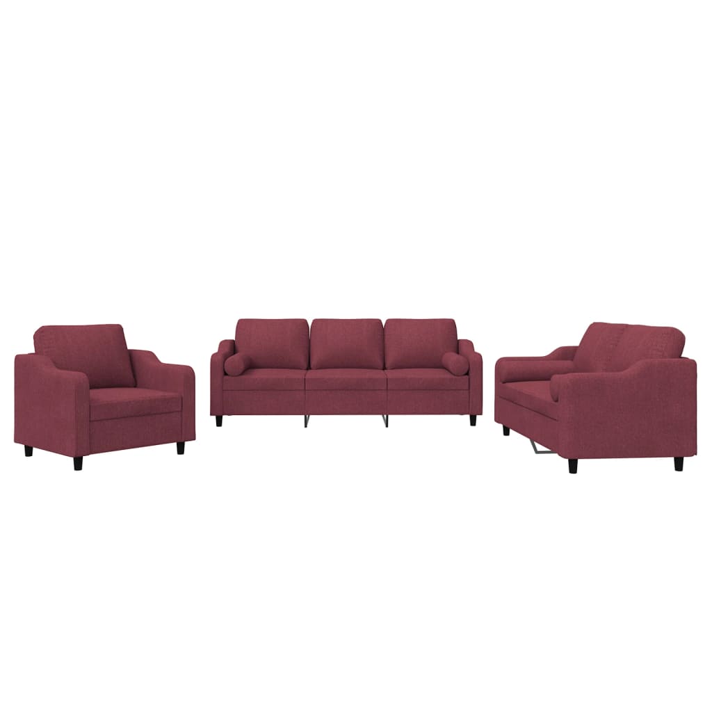 Ensemble de canapés 3 pcs avec coussins rouge bordeaux tissu - XIOS