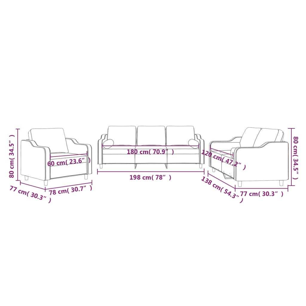 Ensemble de canapés 3 pcs avec coussins rouge bordeaux tissu - XIOS