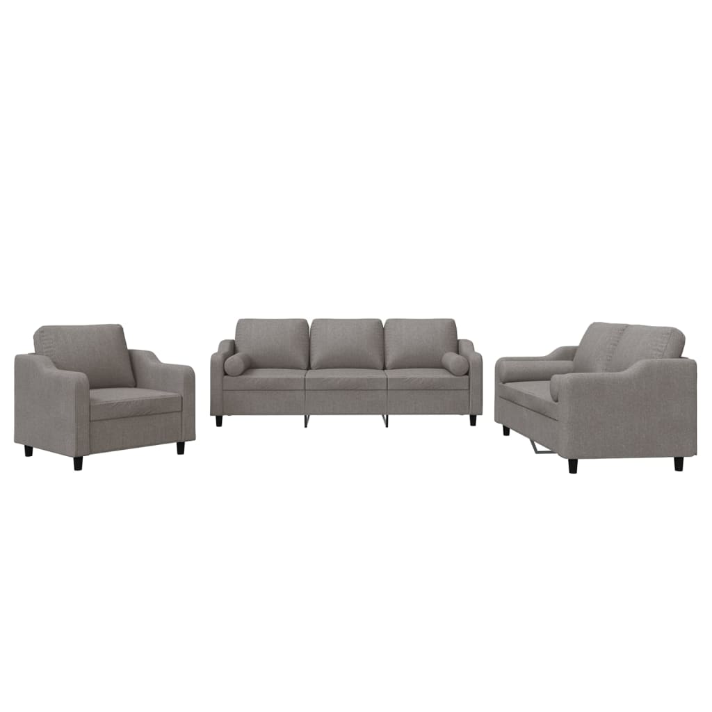 Ensemble de canapés 3 pcs avec coussins taupe tissu