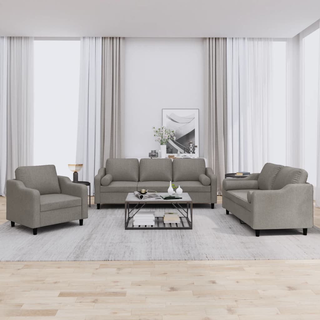Ensemble de canapés 3 pcs avec coussins taupe tissu