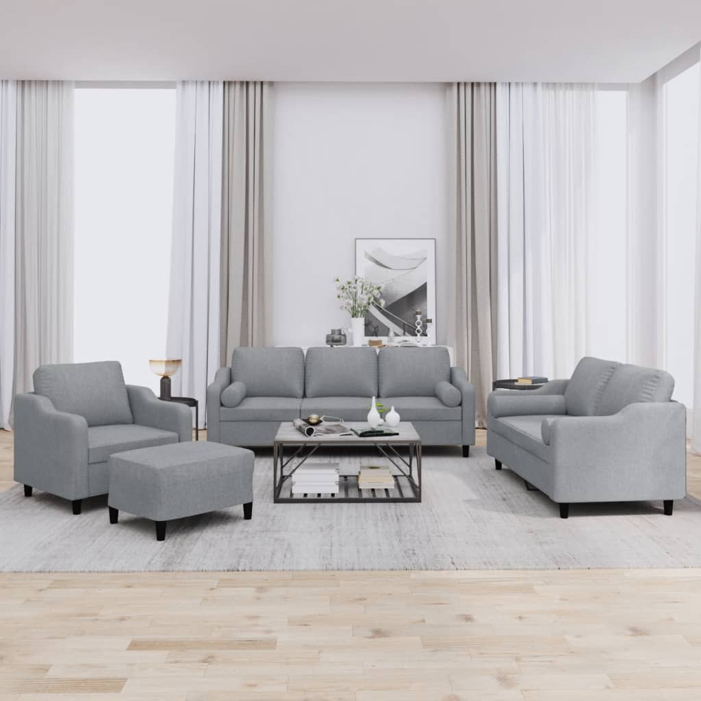 Ensemble de canapés 4 pcs coussins gris clair tissu