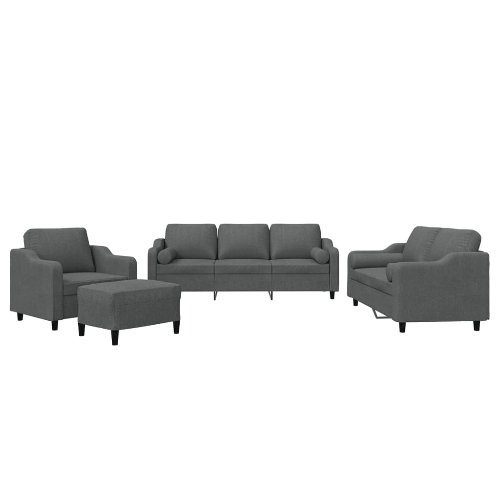 Ensemble de canapés 4 pcs coussins gris foncé tissu