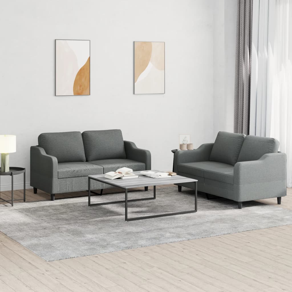 Ensemble de canapés 2 pcs avec coussins Gris foncé Tissu - XIOS